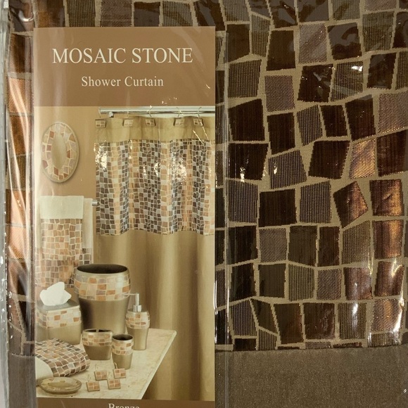 Mosaic Bathroom Set Curtain Hooks Soap Dispenser Toothbrush Holder 4 PC Set - Picture 5 of 15